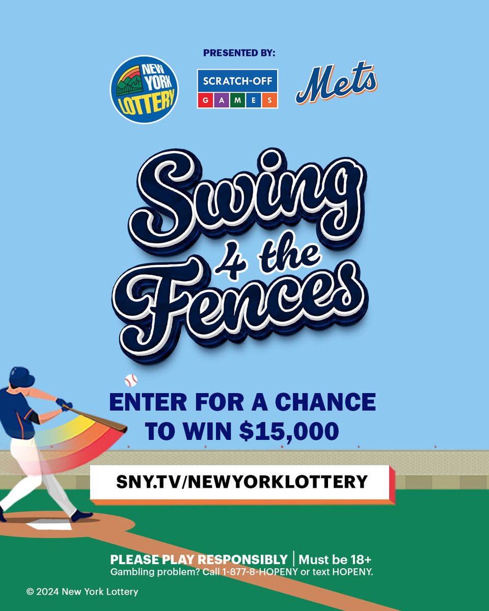 Swing 4 the Fences is now LIVE! Don't miss out on your chance to win $15,000 if a Mets player homers in the fourth inning at home! Enter now at sny.tv/newyorklottery. #Sweepstakes #newyorklottery #pleaseplayresponsibly #Mustbe18+