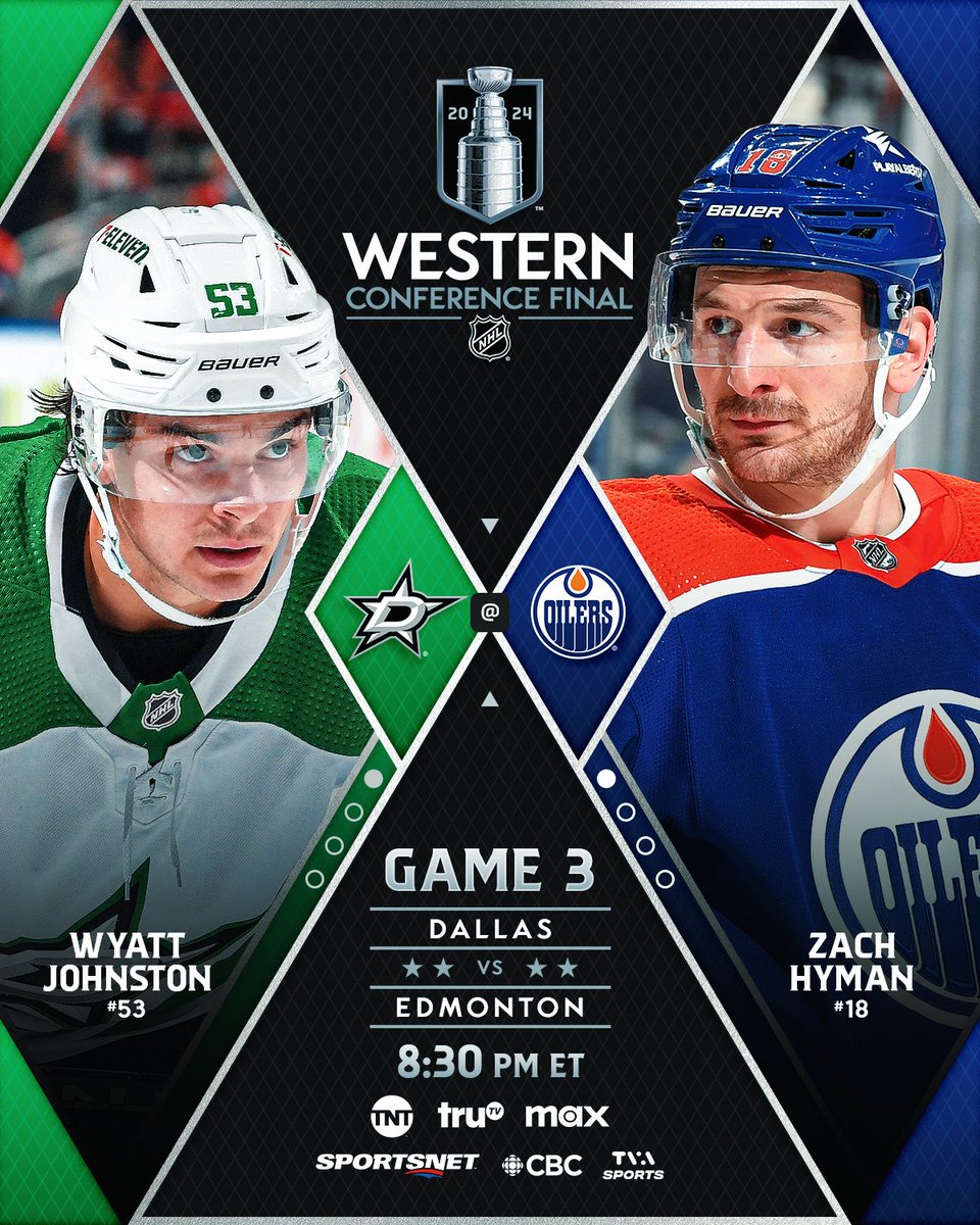 The Western Conference Final shifts to Alberta as Wyatt Johnston and the @DallasStars face Zach Hyman and the @EdmontonOilers in a pivotal Game 3 at Rogers Place. #StanleyCup #NHLStats: media.nhl.com/public/news/18…