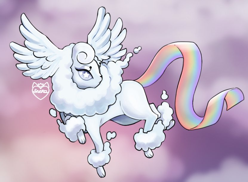 Snekoko's tweet photo. I don’t really upload anything I work on anymore, but this was too cute not to share

I dub thee Celesteon, my take on a Flying-type Eeveelution
Art by meeeee

#fakemon #pokemon #eeveelution https://t.co/tq703WwTXU