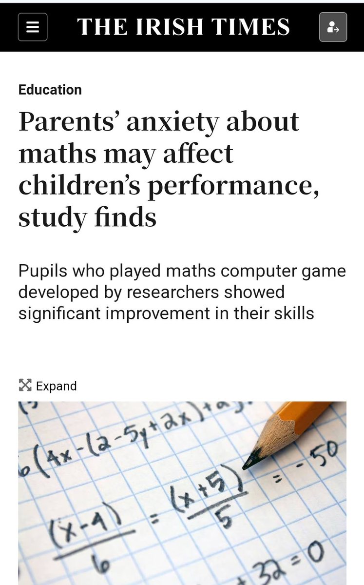 Irish research supported by int'l research. Parents,  please speak positively about maths in front of your child. Consequences are huge, especially for girls. #ProductiveDisposition #MathsAnxiety @joboaler