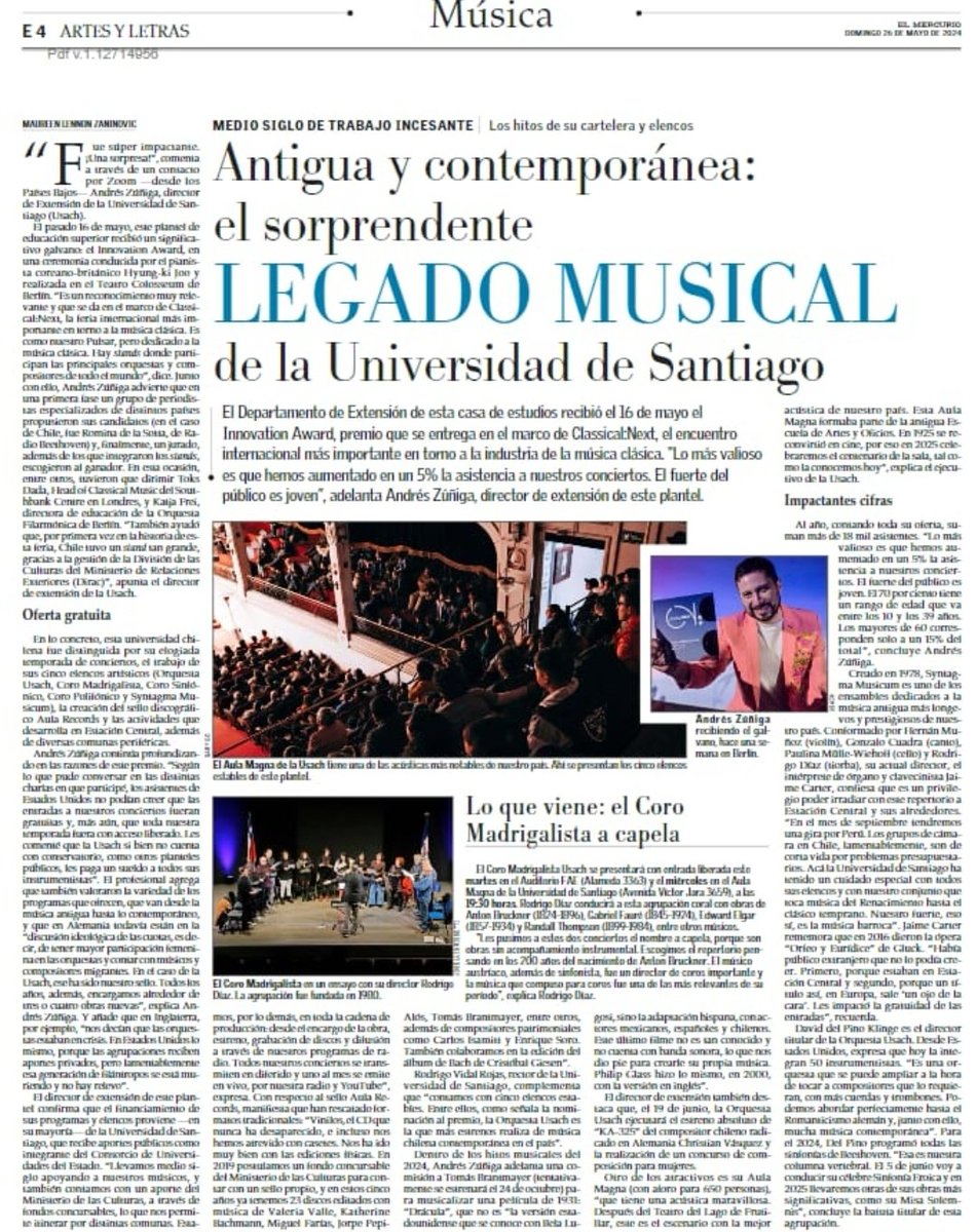 macunacr's tweet image. El sorprendente legado musical de la @usach @extensionusach   #ClassicalNext @radiousach En @ElMercurio_cl