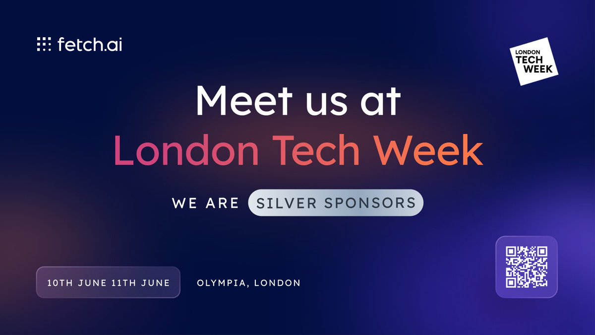 We are excited to be sponsoring London Tech Week this year as Silver Sponsors 🎉 It's a big year for Fetch.ai! Are you planning to be there? Let us know. 📍10th / 11th June 🌐 Olympia, London #ai #web3 @LDNTechWeek