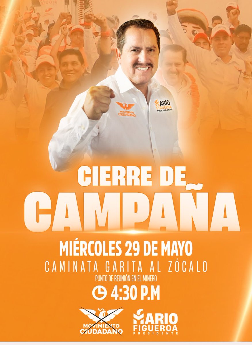Acompañanos este miércoles 29 de mayo al gran cierre de campaña,  porque Taxco es naranja.
 El minero (la garita).
 4:30 P.M.
#MovimientoCiudadano