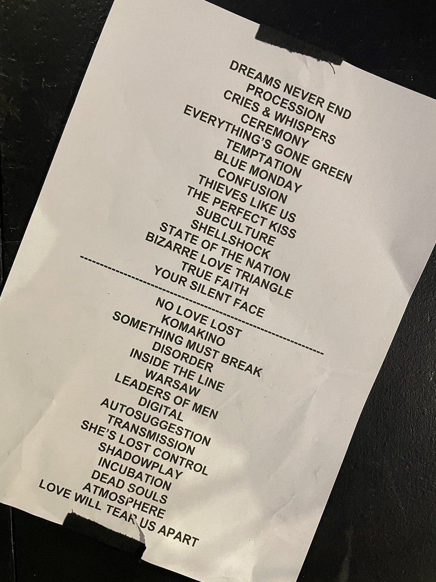 peterhook's tweet photo. Melbourne night 2 setlist…

Thanks everyone who came out to see us - 2 amazing sellouts at @ForumMelbourne!

Only 1 show left to go now on our Australian tour - Perth tomorrow at @astortheatre:

Doors @ 7

PH&amp;TL @ 7.45

Finish @ 10.30

SOLD OUT

Signed merch will be available! https://t.co/cr1jOlY1WU