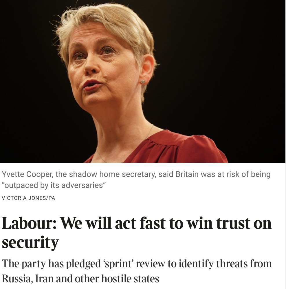 Spot on Labour is putting security at the centre of our plans to rebuild the country. We live in an insecure world. We need a government that puts national interests before party interests. The Tories have failed at the job. It is time for a fresh start. @YvetteCooperMP