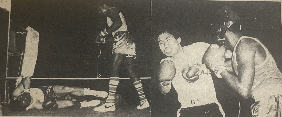 November 28, 1980 @ Wesleyan University Fieldhouse, Hartford’s Herbie Cox (Bellevue Square) and Michael “Knock Em Out” Bell (Nelson-Andersen) score victories over Ronnie Gwaltney and Shalon Wu @USABoxingAlumni