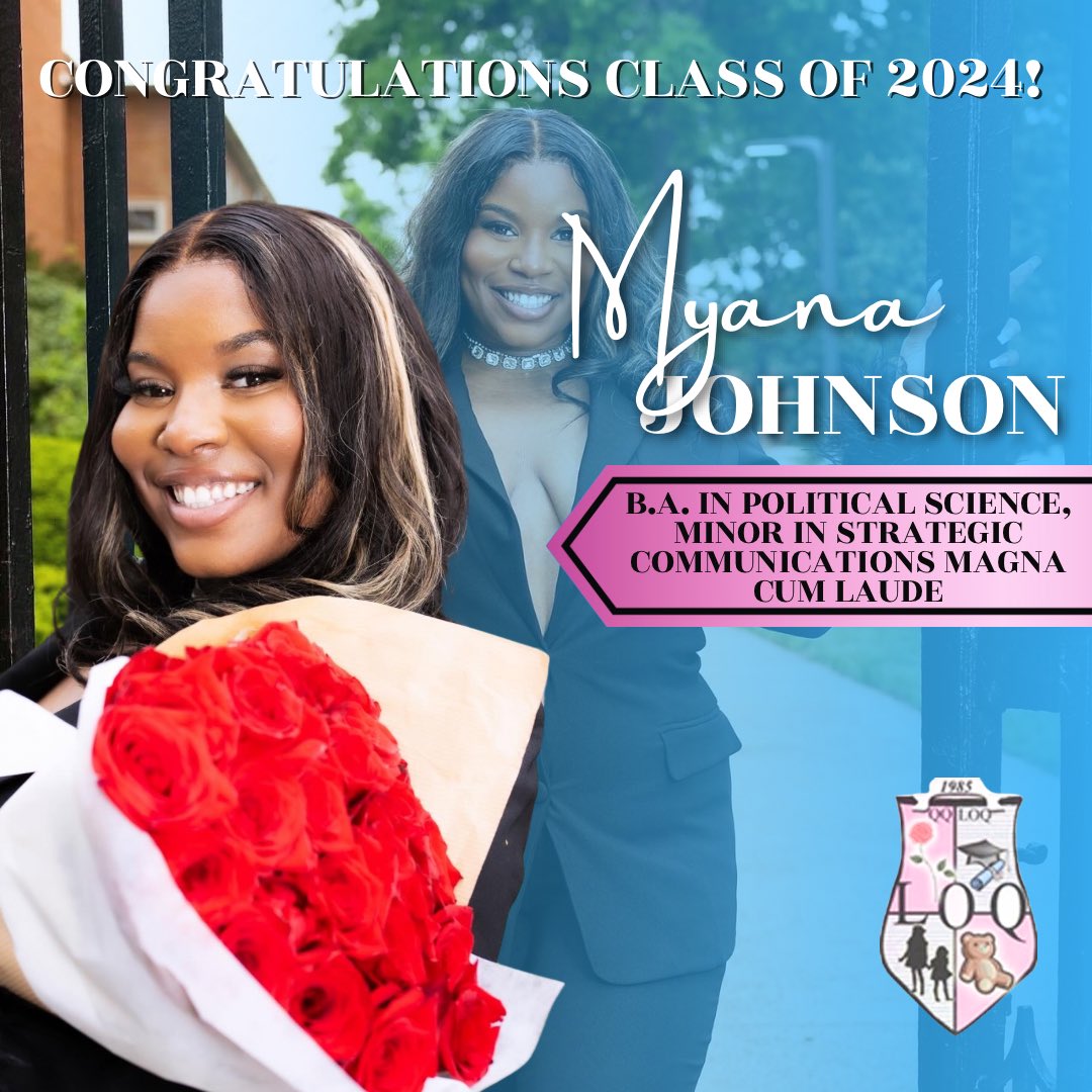 LOQSC's tweet image. #QQonGRADulations To our sister Myana, for graduating with a BA in Political Science, Minor in Strategic Communications Magna Cum Laude!
We are so proud of you Myana! #qqualityladyalert