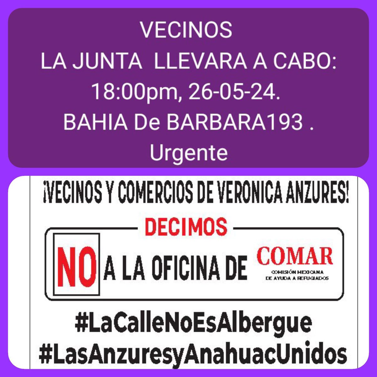 VecinosvAnzures's tweet photo. Vecinos de Verónica Anzures, @VecinosVeronica @VecinosAnzures @enlace4vanzures @colanahuac_cdmx @testigocreacion @MarthaVAnzures los esperamos hoy en la junta vecinal #LaCalleNoesAlbergue corre la voz 🔊🔊🔊 https://t.co/IDbqRSKdnB