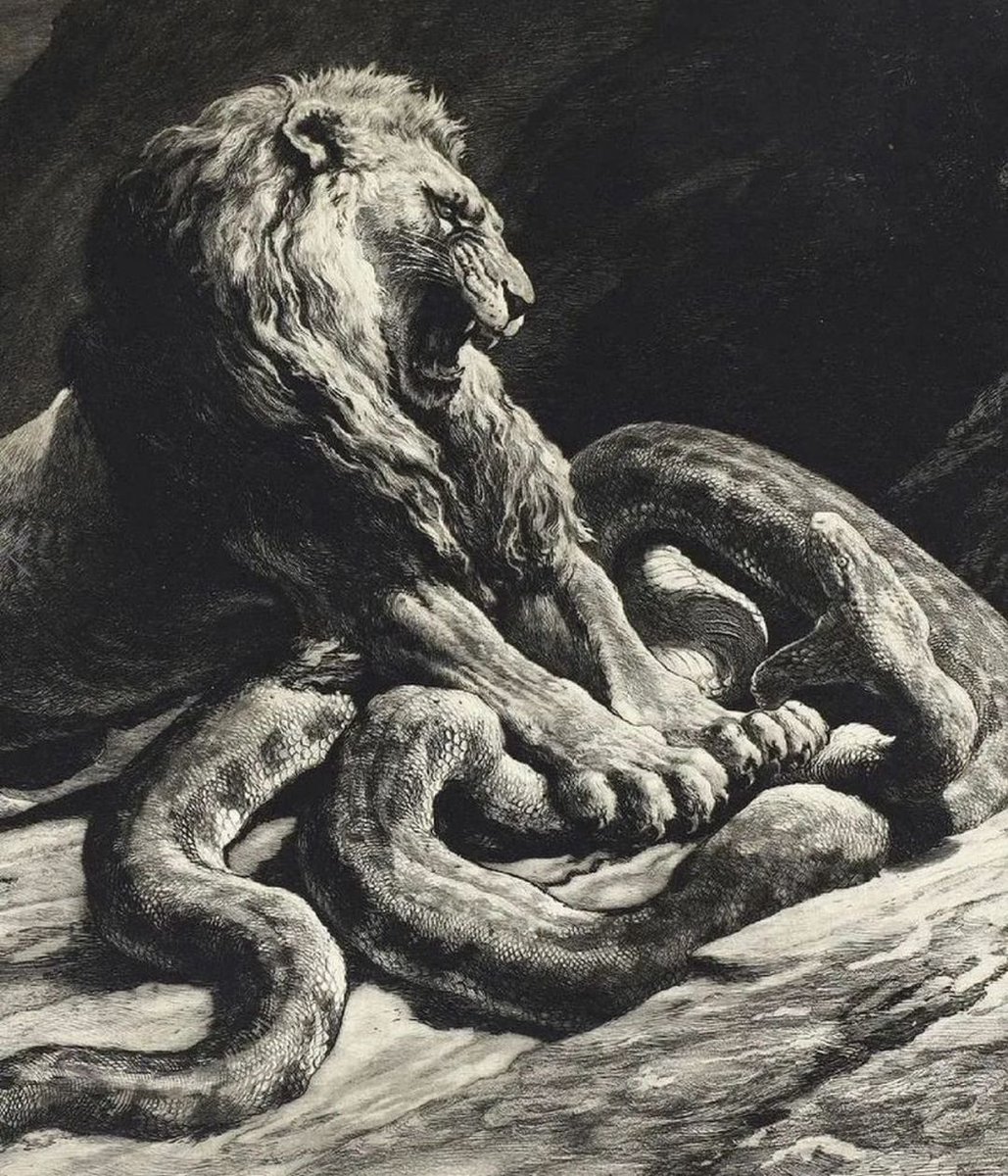 The Lion’s Triumph over the Python, 1919, by Herbert Thomas Dicksee