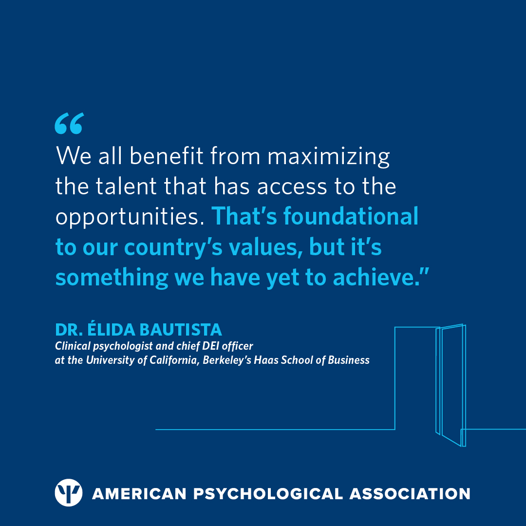 Psychological research shows #diversity is beneficial for organizations, communities, education, and society as a whole. To reap these rewards, everyone needs opportunity, access, decision-making power, and safety to voice their contributions. Learn more: at.apa.org/3dd95c