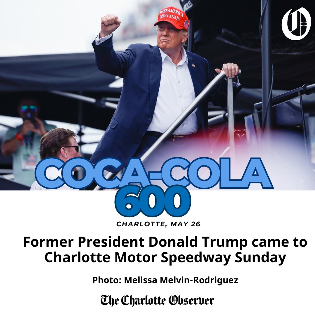 Former President Trump is at the Charlotte Motor Speedway for the #NASCAR #CocaCola600. Get live race updates from @shane_connuck Tap here: charlotteobserver.com/sports/nascar-…