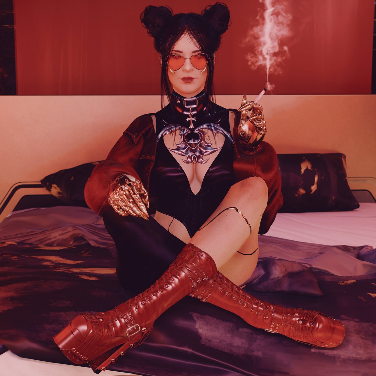 Goth Outfit Pt5 by Veegee Alvarez is out now! 🥰 Link below~ 😘 #Cyberpunk2077 #VirtualPhotography #Cyberpunk2077PhotoMode