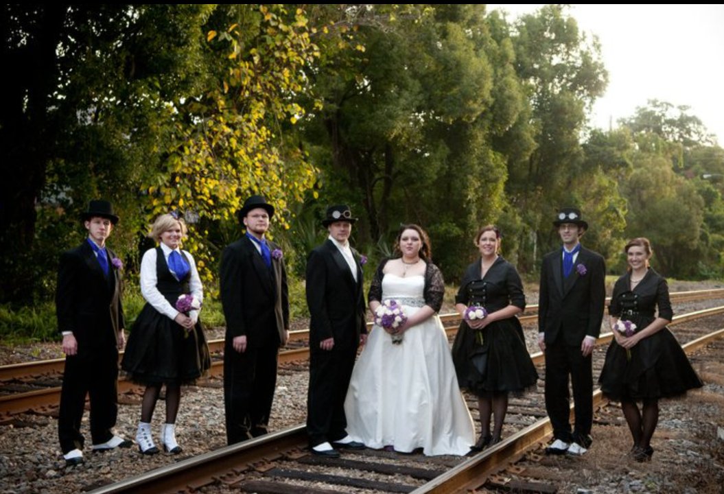 @emilykmay Our wedding was at a 100+ year old train station that had been turned into a museum and we asked people to dress steampunk and most happily complied. *shrug*