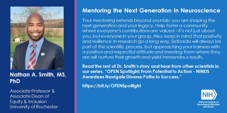 Receiving the @NIH_NINDS Faculty K01 award marked a significant turning point in Dr. Nathan A. Smith’s career! He mentions that the award helped launch his scientific success! Read about @NathanASmith1’s story: bit.ly/NathanASmith #OPENSpotlight #NINDSMentoring