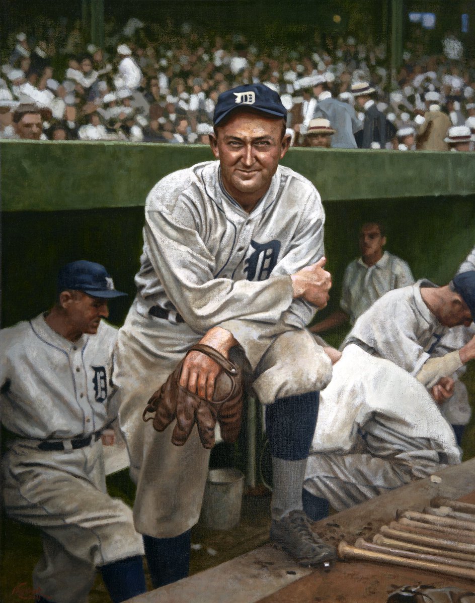 #OTD in 1925, Ty Cobb became the first player to collect 1,000 career extra-base hits with an 8th inning double in Detroit's 8-1 win over the White Sox. Here’s my painting of him at Yankee Stadium during that same season. This was a fun one.