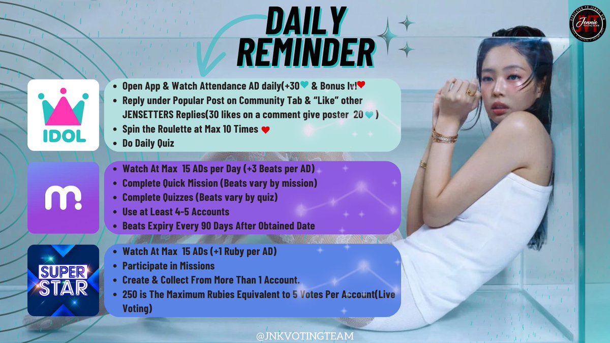 ‼️[DAILY TASK FOR MUSIC SHOW APPS]‼️ 📢 Reminding everyone our daily task in preparation for JNK1! Tutorials: linktr.ee/jnkvotingteam Thank you! 💙