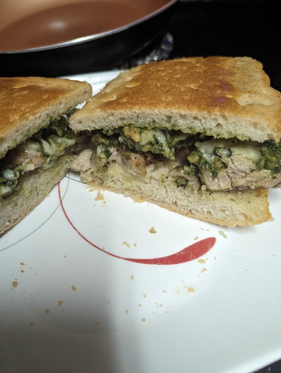 I attempted to make bread and pesto sauce today so naturally I made a chicken mozzarella pesto sandwich with them