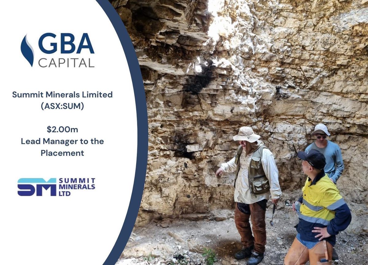 @GBA_Capital is pleased to act as Lead Manager for the oversubscribed $2.00m placement for Summit Minerals Limited $SUM

@summit_minerals is an ASX-listed battery minerals Company with a portfolio of projects globally focused on systematically exploring and developing Niobium,