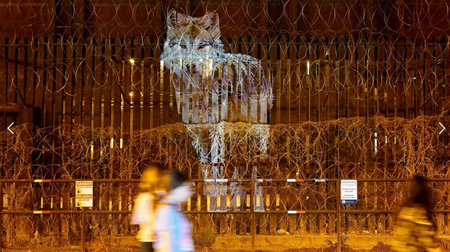 Lauren Strohacker has created a temporary art installation to depict how the U.S.-Mexico border wall disrupts critical habitats. The display projects images of a jaguar, Mexican wolf and other iconic species most at risk. #ResistanceEarth #BlueEarth laurenstrohacker.org/#/nogales-port…