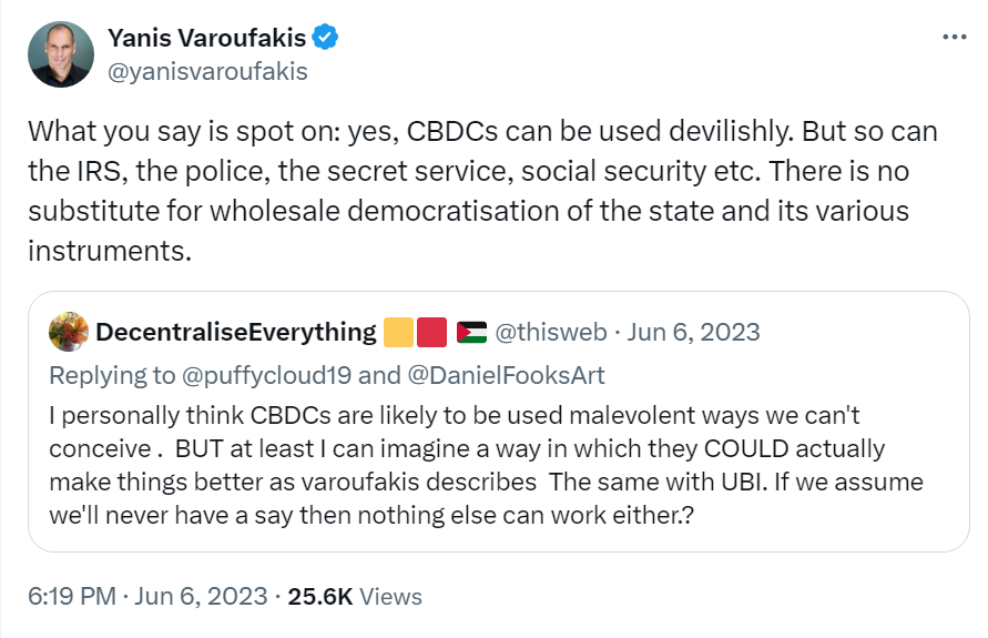 @jimmy_dore @yanisvaroufakis @jacksonhinklle @InfraHaz Yanis supports CBDCs. That was the first clue for me.
x.com/yanisvaroufaki…