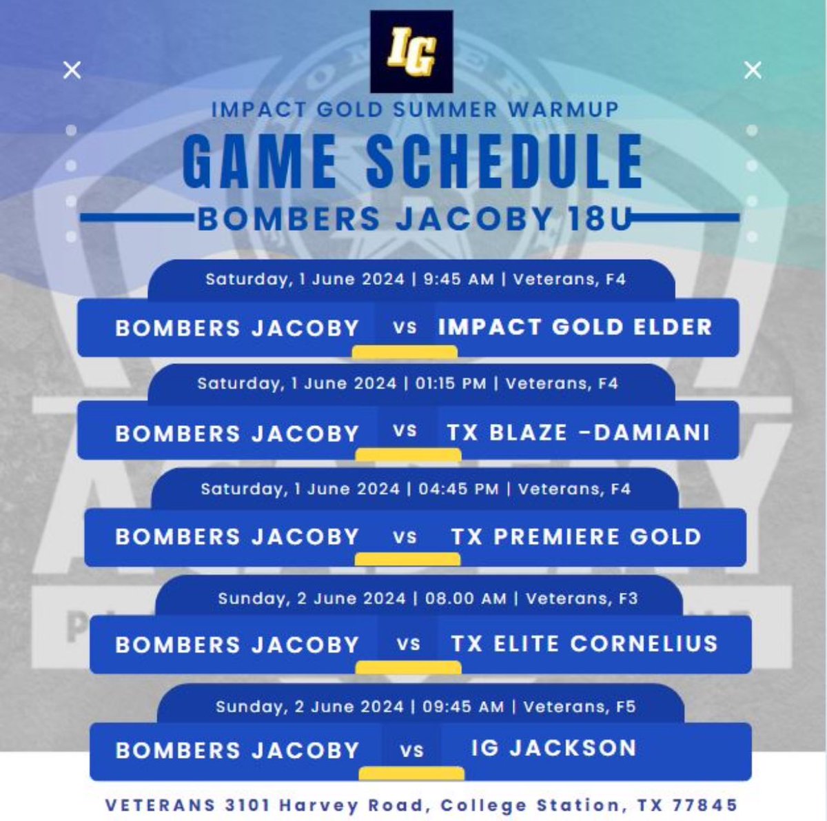 It’s that time!!!! Come and see us at the Impact Gold Summer Warmup in College Station! 💣🥎