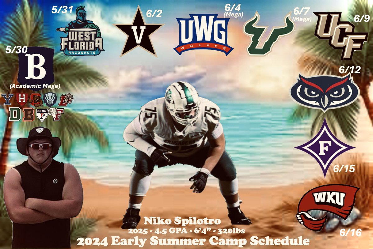 NikoSpilotro's tweet image. The 2024 Early Summer Camp Schedule is Locked In! 9 Camps. Unlimited Potential. Let’s Get To Work! #AllThings

@GaitherFootbal1 @Cowboycoach2016 @BigPlayRay50 @JerisMcIntyre @CSAPrepStar @PrepRedzoneFL @DFO_AJ @larryblustein @PrepstarFlorida