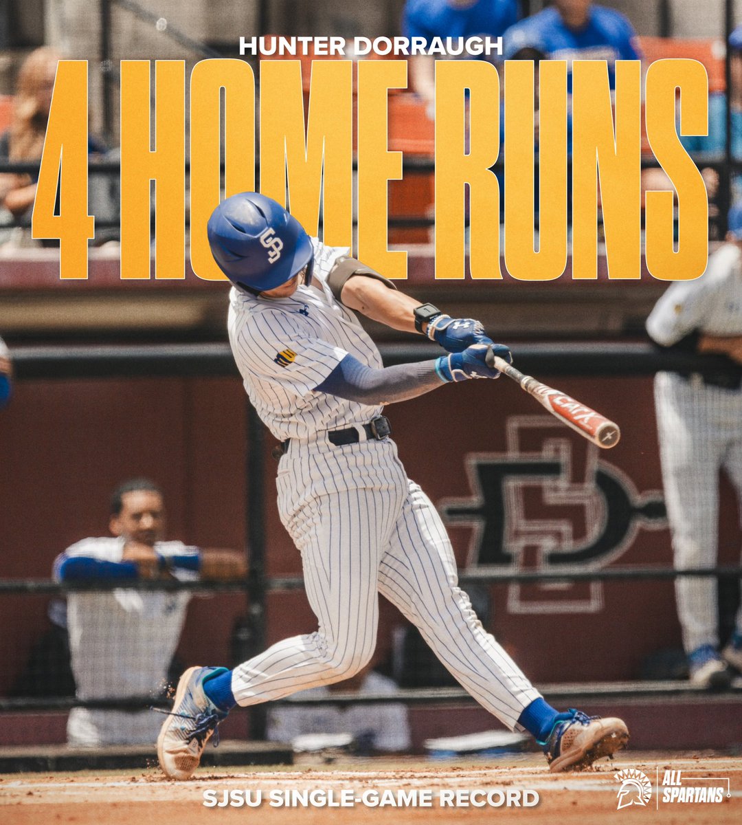 <a href="/DorraughHunter/">HUNTER DORRAUGH</a> is on 🔥

4 home runs in a single-game sets a new SJSU game record!

#MWBSB | #AllSpartans