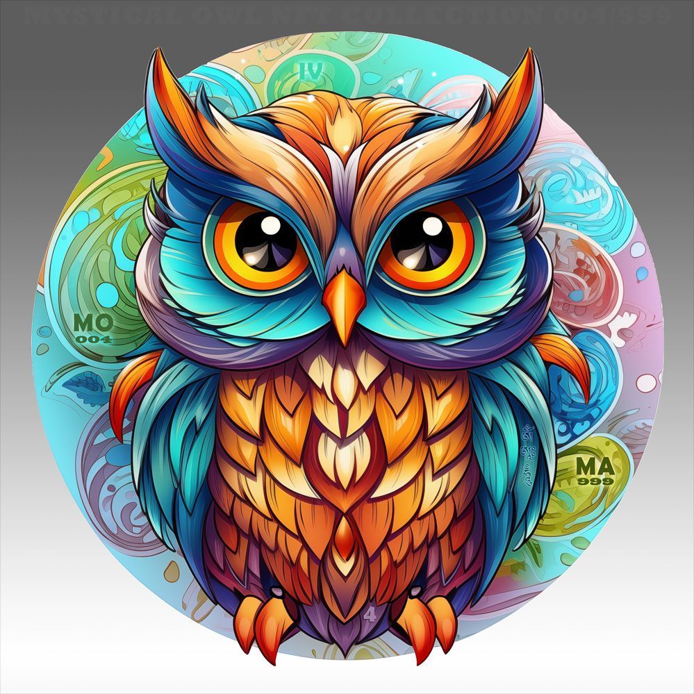 Mystical Owl NFT Collectible 004 

Nyx Etherealgaze, named after the primordial goddess of the night, commands the virtual realms after dusk.  #MysticalOwlNFT #DigitalWisdomArt #NFTMagic #OwlArtCollectibles #EnchantedNFTs #NFTRealm #VirtualFeathers #NFTSage #NFTJourney