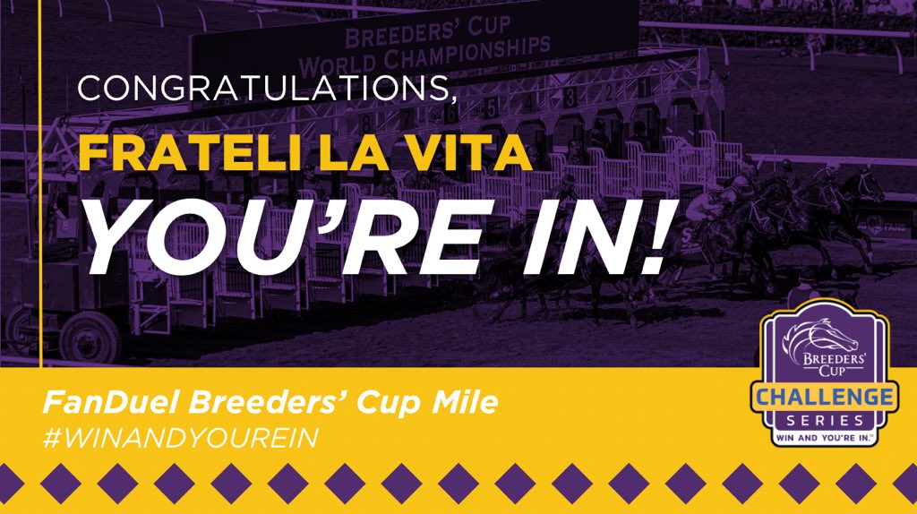 Frateli La Vita is IN the @Fanduel #BreedersCup Mile with victory in the #WinAndYoureIn Gran Premio Club Hipico Falabella! #BC24