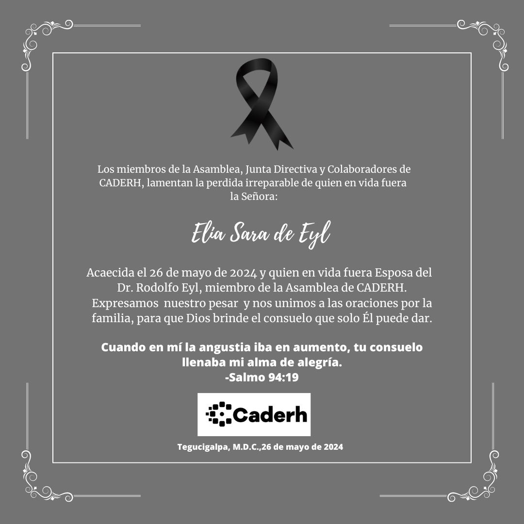 Lamentamos el sensible fallecimiento de doña Sarita, descanse en paz. Nuestra solidaridad y cariño para don Rodolfo Eyl y su familia.