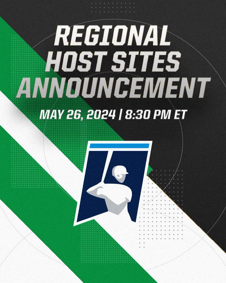 The #RoadToOmaha starts tonight at 8:30 pm ET 

@NCAABaseball will announce it’s 16 Regional Host Sites, followed by the Selection show tomorrow ⚾️