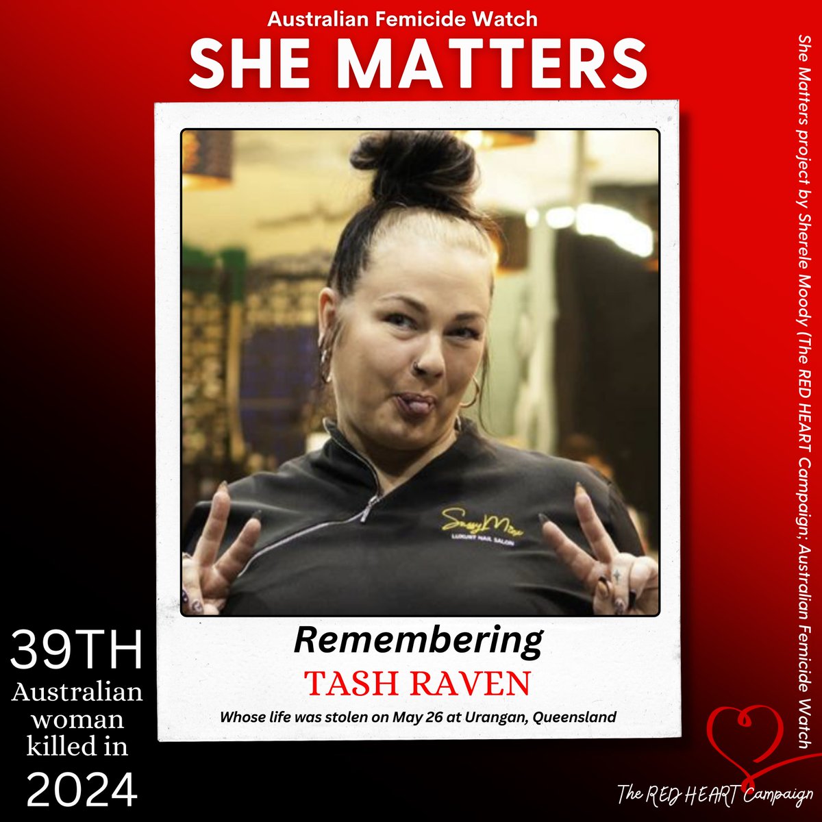 ❤️SHE MATTERS: TASH RAVEN!❤️ GFM LINK: gofund.me/ec7b079e This is 43-year-old mother-of-one and business manager Tash Raven. On Sunday, Tash was mowed down by a driver in Urangan, Queensland. A male has been charged with her manslaughter and a raft of other offences. Tash