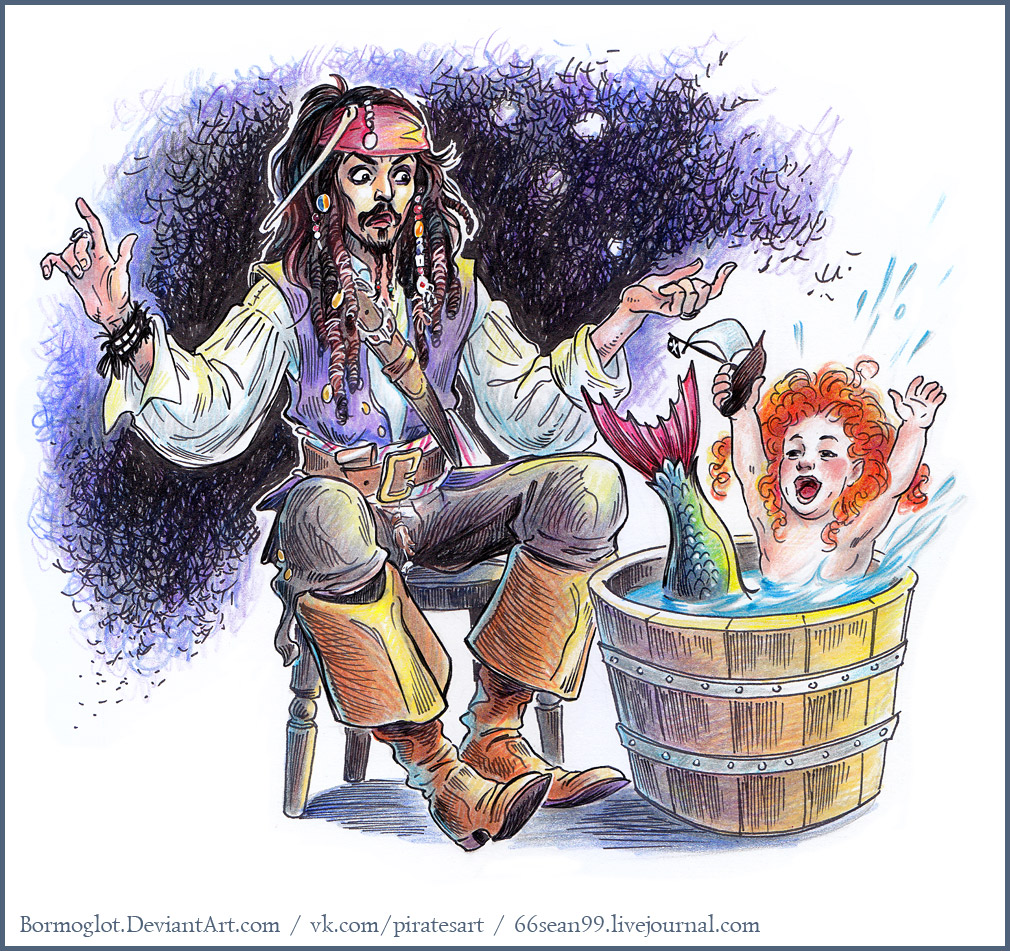 «Mermay 2024» - русалочий май. Продолжаю потихоньку арт-челлендж «Мермей 2024».
#mermay #mermay2024 #мермей
5 мая. Toy - Игрушка.
Чем бы дитя не тешилось... Капитан Джек Воробей и русалочий бэби. С игрушкой. #русалка #CaptainJackSparrow #JohnnyDepp #PiratesoftheCaribbean