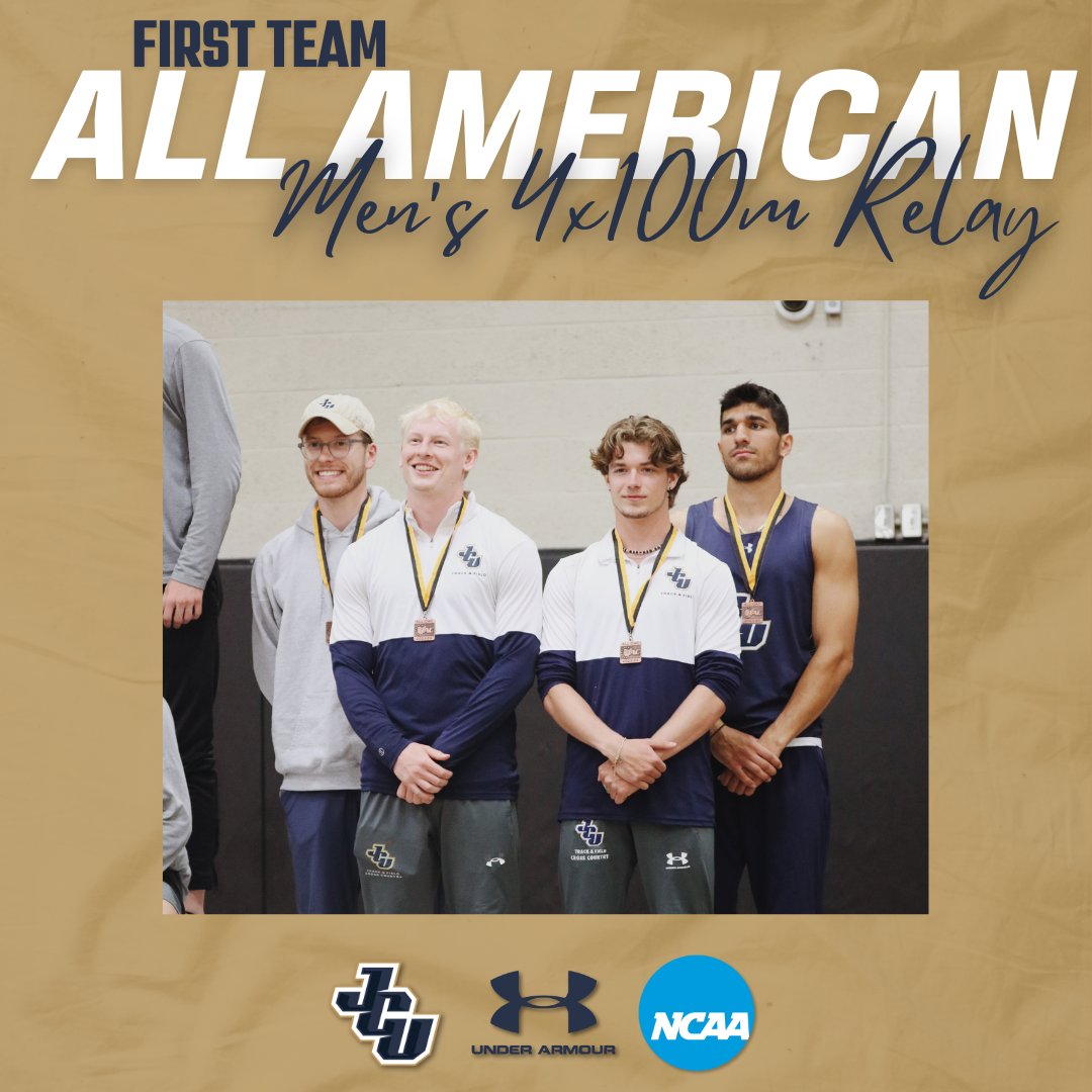 ALL-AMERICANS🏆

🔷Men's 4x100 Meter Relay: Cam Klauke, Garrett Clark, Dustin Horner, and Jimmy Kartsonas
⚡️6th Overall: 40.86 Seconds
🔷The relay earned its third consecutive All-American finish for JCU

#StreakUp | #WhyJCU