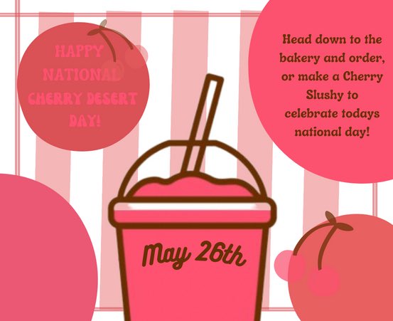 Head down to the bakery and order a Cherry Slushie for National Cherry Dessert Day! 🍒 | Credit: 1LYSVNNYXOX | #pastriez #pastriezbakery #roblox #robloxcafe #CherryDessertDay