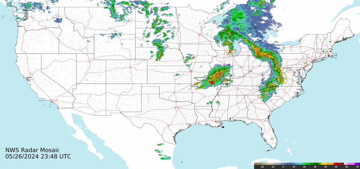 Strong thunderstorms continue to impact parts of the central and eastern U.S. this evening with severe weather and heavy rain, as seen in the attached latest national radar mosaic. Be sure to remain weather aware overnight and have multiple ways to receive warnings.