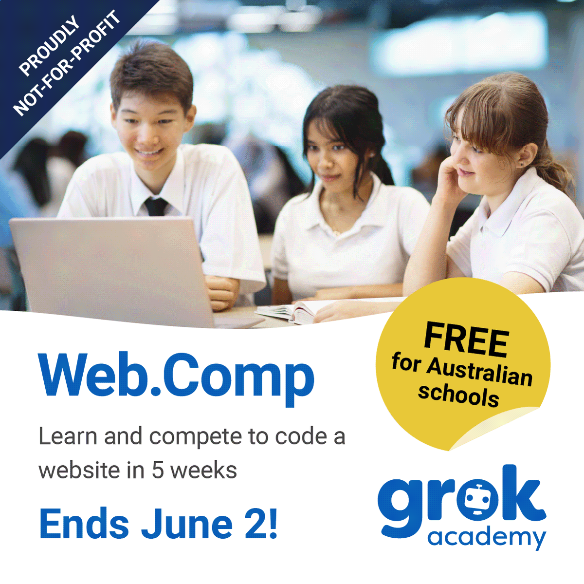 grokacademy's tweet image. 🚀 Welcome to the final week of Web.Comp! 🌟 It's not too late to join the excitement before the Tournament!
grokacademy.org/webcomp
📢 Thanks to @WiseTechGlobal , this competition is FREE for all Australian and New Zealand schools!
#WebComp #GrokAcademy