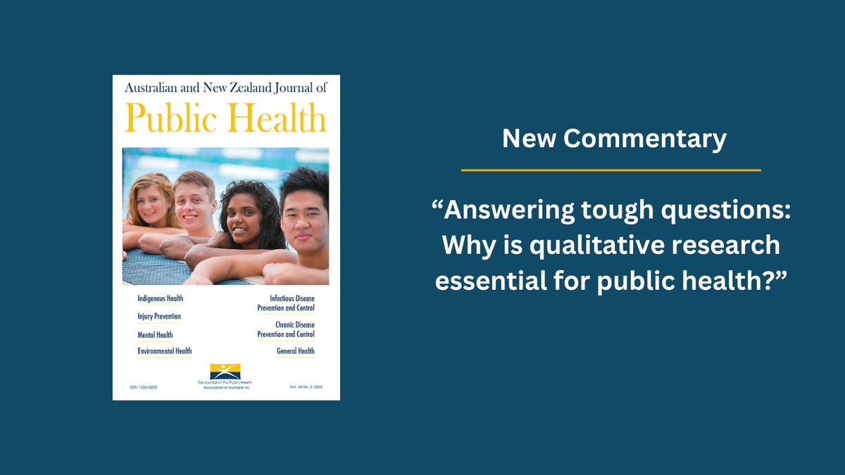In this latest commentary authors @LinseaAllen, @Chrissy_Kelly1 & @andrew_hatala outline the crucial role qualitative health research plays in solving public health problems. Read it open-access here: doi.org/10.1016/j.anzj… @umanitoba @_PHAA_