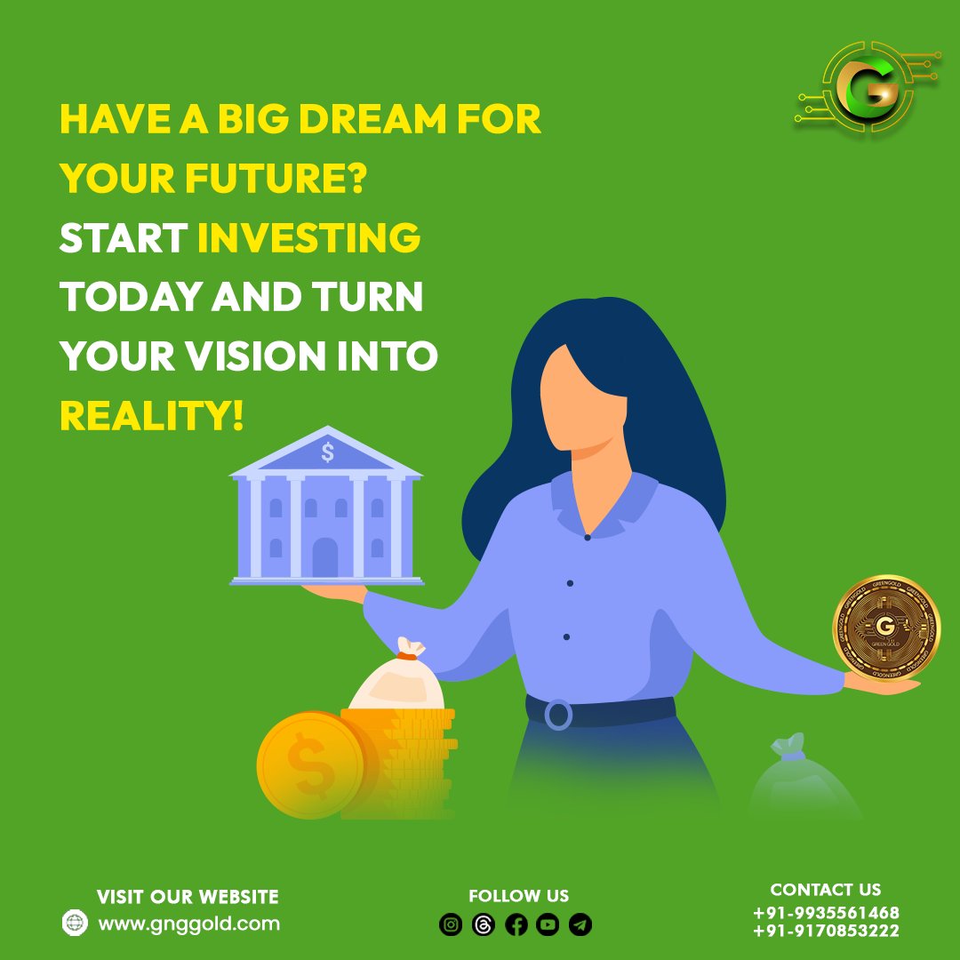 Have a Big Dream For your Future? Start Investing Today and Turn Your Vision Into Reality!!🌱💸💯
.
Invest in GreenGold🌱💯💫
.
#gnggoldinvestment #greengoldinvesting #gnggold #gnggoldstaking 
.
Disclaimer: Nothing on this page is financial advice, please do your own research!