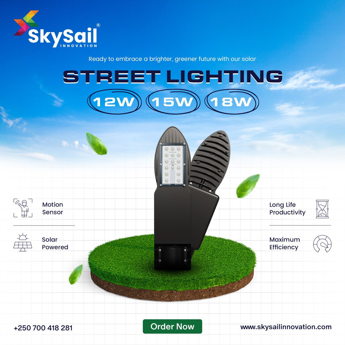 🌟 Ready to embrace a brighter, greener future with SkySail Innovation's Solar Street Lighting 12W, 15W, and 18W! 🌞 Illuminate your streets with sustainable energy solutions and pave the way for a cleaner environment. Let's light up the world responsibly! 💡 #SkySailInnovation