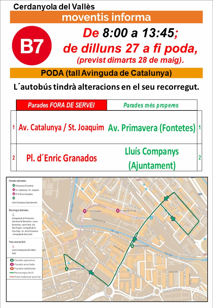 MoventisInfo's tweet photo. 🛑CERDANYOLA DEL VALLÈS
📆De 8:00h a 13:45h; de dilluns 27 de maig a fi poda (previst dimarts 28); les 🚍 #B7 #SU1 #SU3 de #Moventis_SARBUS canvien recorregut ⛔per poda 🚧 Av. Catalunya
📣notes 🚏anul.lades, més 👉properes i 👍habilitada

⚠️Preveieu desplaçaments antelació https://t.co/If1rT9YxDf