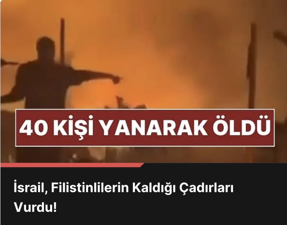 Tüm dünyanın gözü önünde bir soykırım yaşanıyor!! Katil İsrail,Filistinlilerin kaldığı çadırları vurdu!! 40 insan yanarak öldü!! Lanetliler!! Soyunuz sopunuz kurusun inşallah!! #FilistindeSoykırımVar #Teröristİsrail !!