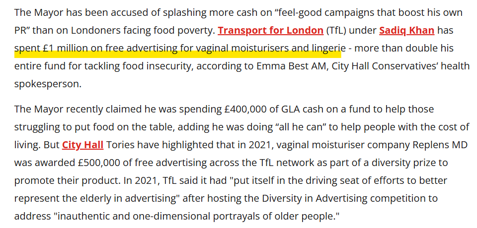 Let's not forget that 'Sadiq Khan 'spent more on advertising vaginal moisturiser and lingerie than on people in food poverty'.🤔
mylondon.news/news/zone-1-ne…