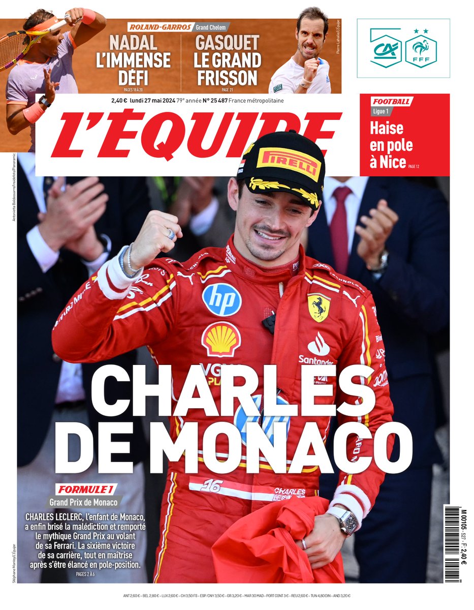 Voici la une du journal L’Equipe du lundi 27 mai 2024 : ow.ly/LXtT50R1L15