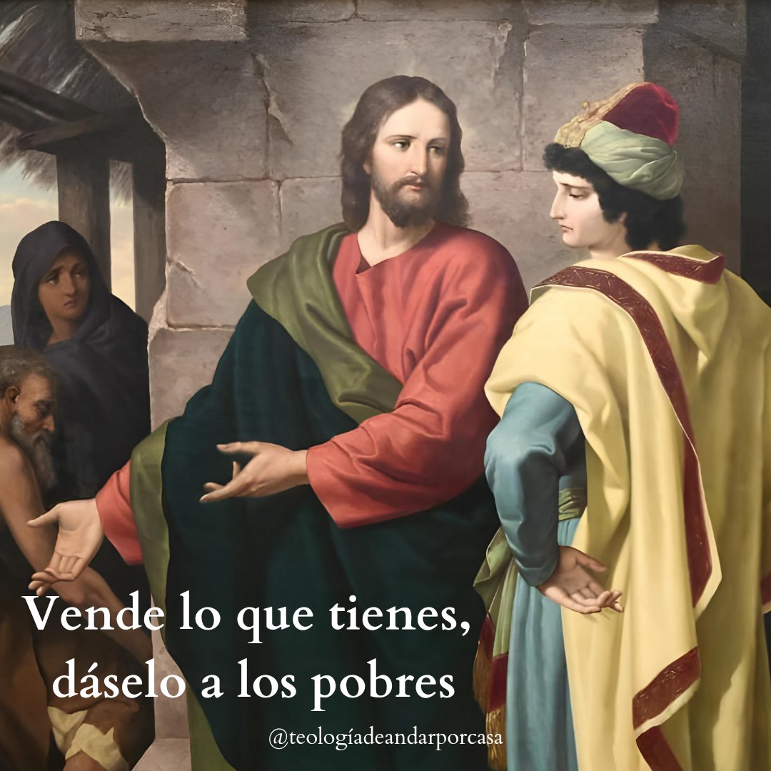 «Vende lo que tienes, dáselo a los pobres, así tendrás un tesoro en el cielo, y luego ven y sígueme».
A estas palabras, él frunció el ceño y se marchó triste porque era muy rico.
Mc 10, 17-27 #EvangelioDelDía 
#PalabraDeDios #TiempoOrdinario