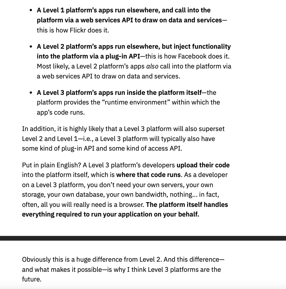 In 2007, <a href="/pmarca/">Marc Andreessen 🇺🇸</a> shared three kinds of internet platforms, Solana and L1s are Level 3.

"The good news is that what it makes possible is magical."

"I believe that in the long run, all credible large-scale Internet companies will provide Level 3 platforms."