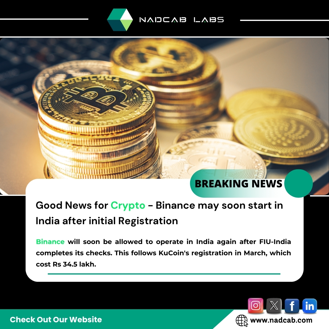 🚀Good news for crypto - Binance may soon start in India after initial registration at Nadcab Labs.💎Learn about blockchain's endless possibilities!✨ Visit us - nadcab.com  #blockchaintechnology #blockchaindevelopment #blockchainnews #NadcabLabs