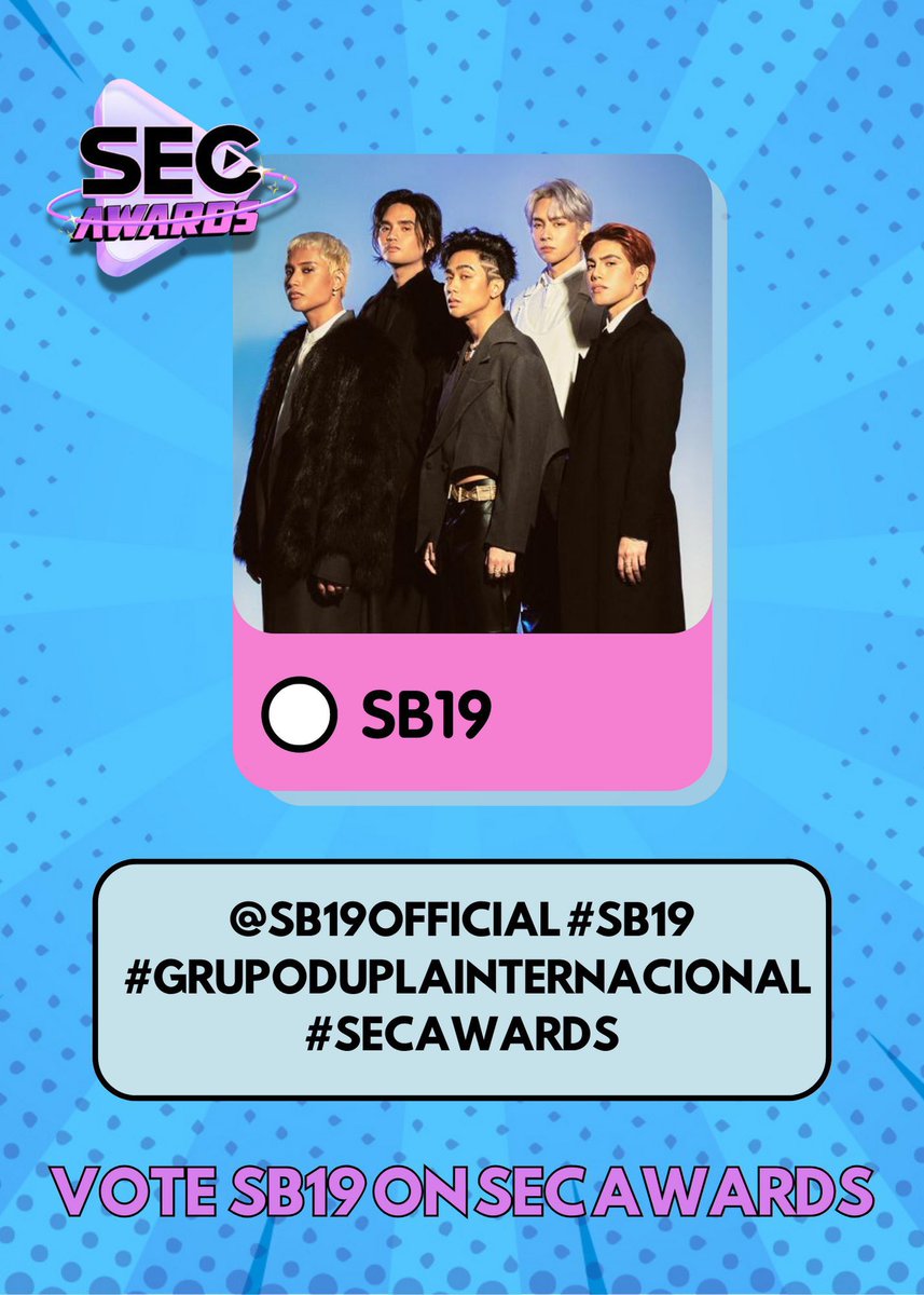 acetwtts's tweet photo. ‼️QRT, RT &amp; REPLY‼️

LET’S GO, A’TIN!!!

I vote @SB19Official #SB19 for 
#GrupoDuplaInternacional at #SECAwards https://t.co/9XAb4WLy5p