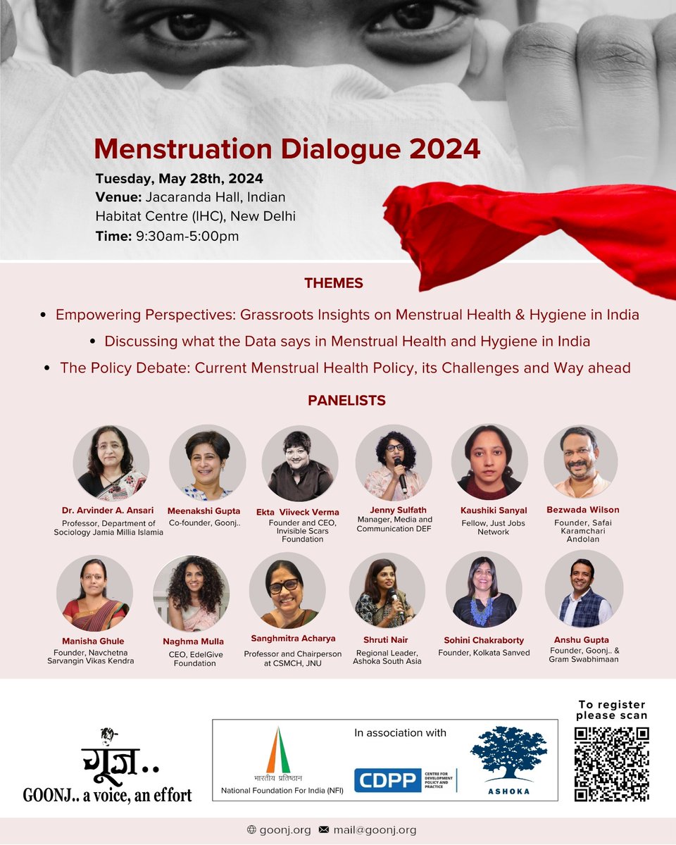 We are excited to collaborate with <a href="/goonj/">GOONJ</a> along with <a href="/cdpp_india/">Centre for Development Policy and Practice</a> and <a href="/NFI_India/">National Foundation for India</a> for a a day long event on Menstruation Dialogue on May 28, 2024!

Inviting all stakeholders to join us for this very important conversation!

*Register Here:* forms.gle/sf8jmSnVgQMQGj…