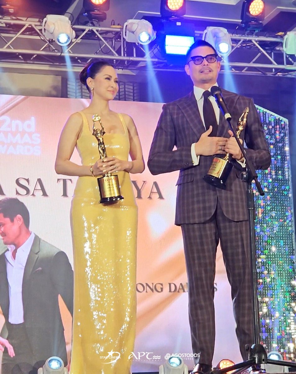 APTEnt_ph's tweet photo. Congratulations to the FAMAS Bida sa Takilya awardees Marian Rivera and Dingdong Dantes! Team #RewindMMFF is so proud of you! 

Thank you, FAMAS!

#72ndFAMASAwards #FAMASAwards 
#APTEntertainment #StarCinema #AgostoDosPictures #MarianRivera #DingdongDantes https://t.co/Y3cHrQyoCL